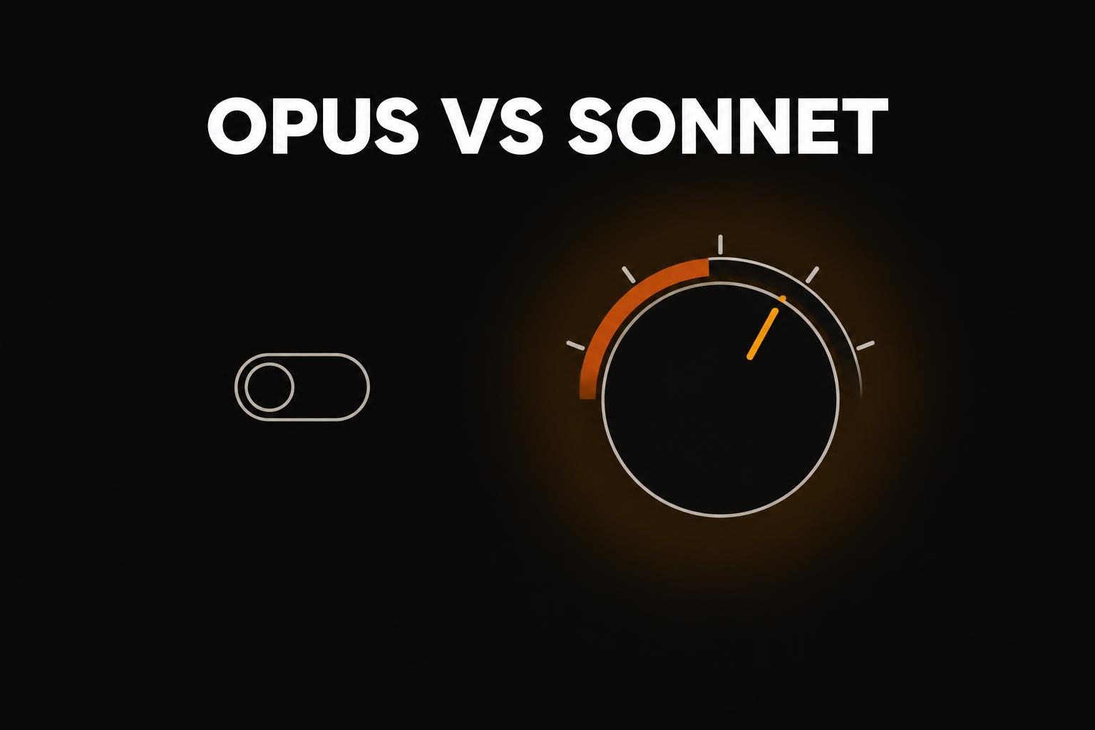 A small two-position toggle switch next to a much larger rotary dial with an amber indicator, under the headline Opus vs Sonnet