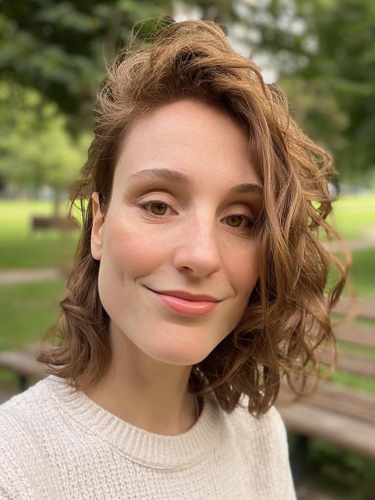 close-up portrait, natural makeup, outdoor park background