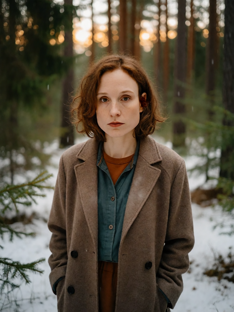 wool overcoat in a snowy forest