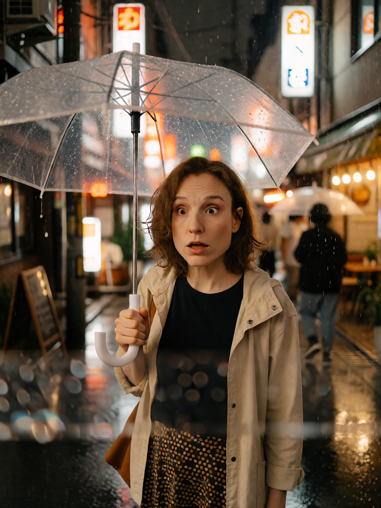 neon-lit rainy Tokyo street